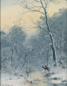 Winterlandschaft Mit Rehen Und Raben by Heinrich Gogarten