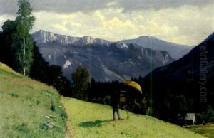 Bei Hohenaschau Mit Maler In Sommerlicher Landschaft Bei Hohenaschau Mit Maler In Sommerlicher Landschaft