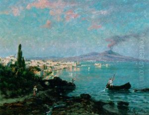 A View Of Naples With The Vesuvius In The Background