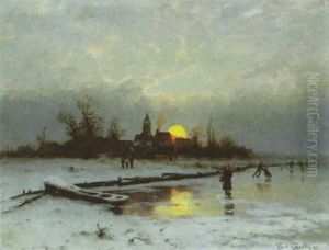 Winterlandschaft Bei Sonnenuntergang by Heinrich Gogarten