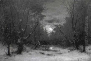 Winterliche Waldlandschaft Bei Mondschein by Heinrich Gogarten