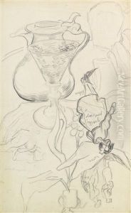 Couple Walking And Still Life: Can, Books, Wineglass, Bread And Arum (recto); Sketch Of Two Women (verso) (a Double-sided Drawing)