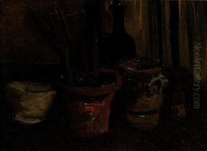Nature Morte Aux Pinceaux Dans Un Pot A Fleurs
