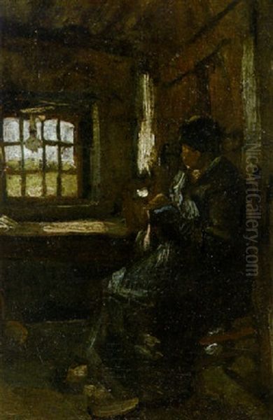 Interior With Peasant Woman Sewing - view 1