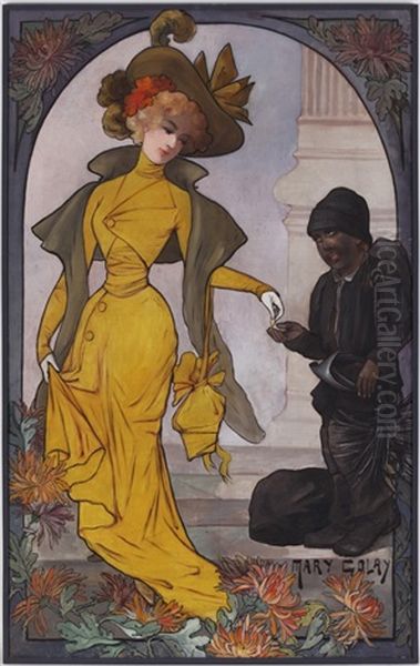Elegante A La Robe Jaune Et Ramoneur - view 1