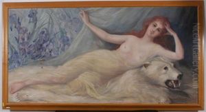 Femme Allongee Sur Une Peau D'ours Blanc