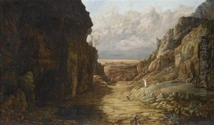 Hagar And Ishmael In A Distant Rocky Landscape