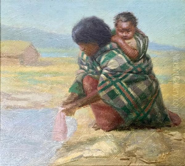 Maori Woman Washing Clothes In A Warm Pool, Whakarewarewa - view 1