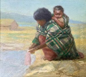 Maori Woman Washing Clothes In A Warm Pool, Whakarewarewa by Charles Frederick Goldie