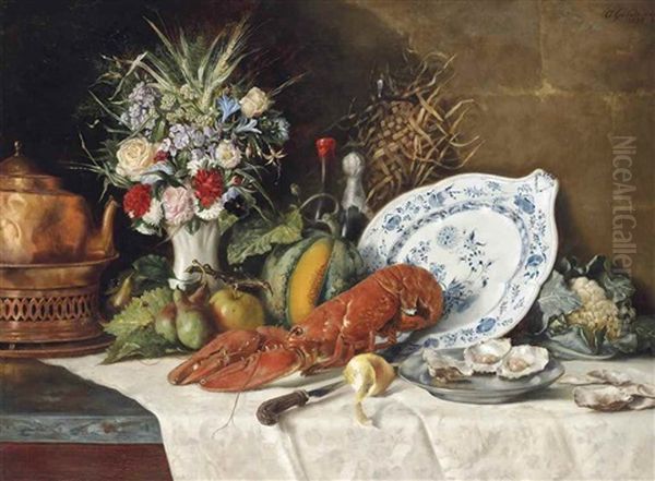 A Lobster And Oysters On A Table - view 1