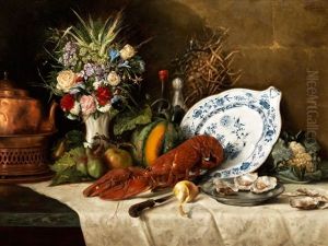 Grosses Stillleben Mit Hummer Und Austern by Otto Goldmann