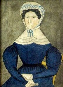 Woman In Blue Seated In Yellow Thumbback Side Chair
