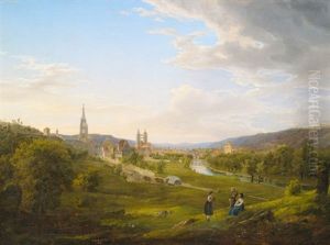 Neckarlandschaft Mit Blick Auf Esslingen, Wo Sich Die Turme Der Stadt- Und Frauenkirche Deutlich Abzeichnen