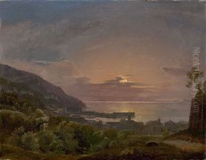 Moonlight Over A Southern Harbour Town by Johann Theodor Goldstein