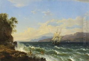 Italienische Landschaft Mit Zweimaster Auf Bewegter See by Johann Theodor Goldstein