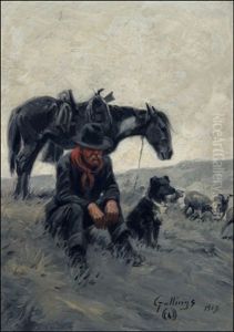 Cowboy With Sheepdog by Elling William Gollings