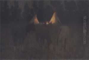 Crow Camp By Moonlight by Elling William Gollings