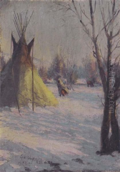 Indian Walking Through The Snow - view 1