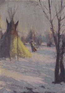 Indian Walking Through The Snow