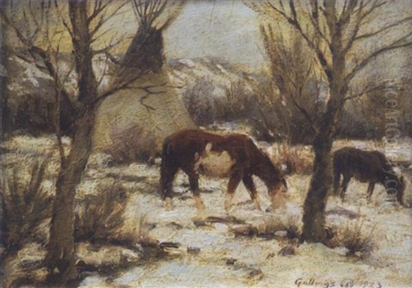 Horses Grazing In The Snow - view 1