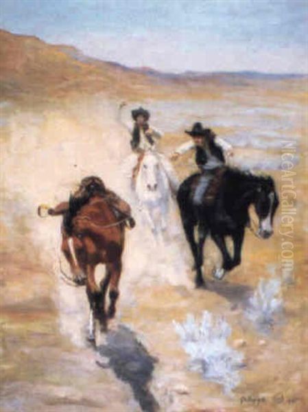 Cowboys Roping A Runaway Horse - view 1