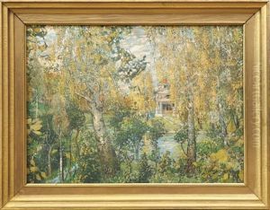 Parklandschaft Mit Hinter Baumen Verstecktem Gebaude by Aleksandr Jakovlevic Golovin