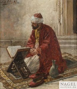 Orientale Vor Koranstander Mit Aufgeschlagenem Koran
