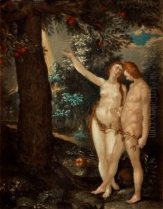 Adam Och Eva I Lustgarden by Goltzius Hendrick