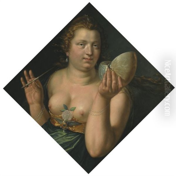 An Allegroical Female Figure (pictura ?), Holding A Paintbrush And Nautilus Shell - view 1