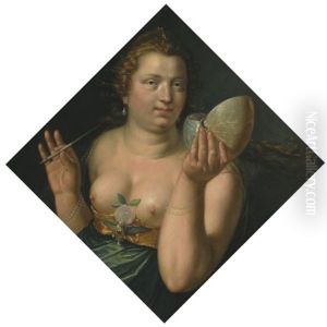 An Allegroical Female Figure (pictura ?), Holding A Paintbrush And Nautilus Shell by Goltzius Hendrick