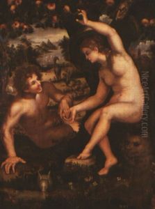 Adamo Ed Eva Nel Paradiso Terrestre by Goltzius Hendrick