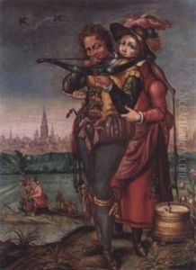 A Crossbowman And A Maid In A Landscape Before A Town A Crossbowman And A Maid In A Landscape Before A Town