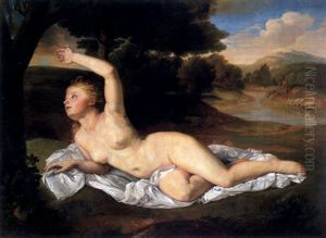 Liegender Weiblicher Akt In Einer Landschaft by Goltzius Hendrick