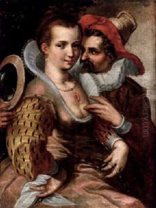 Kurtiserande Par by Goltzius Hendrick