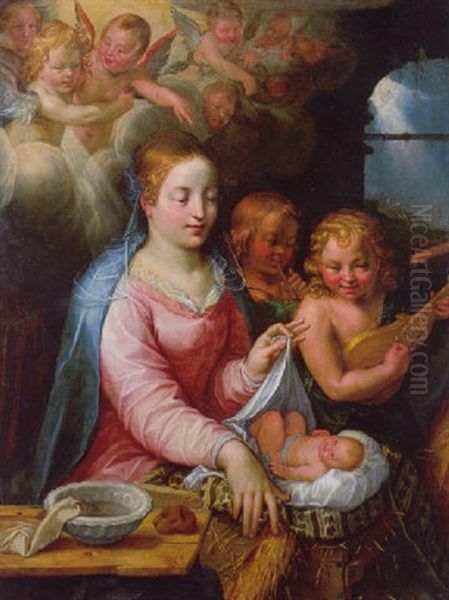 The Virgin And Child With Music-making Angels And The Annunciation To The Shepherds Beyond - view 1