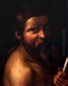 Portrait Of A Bearded Man Holding A Scroll Of Paper by Goltzius Hendrick