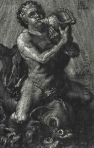 Satyre Soufflant Dans Une Conque Et Chevauchant Un Dauphin by Goltzius Hendrick
