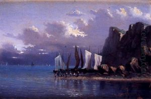Pescadores En La Playa by Guillermo Gomez Gil