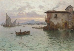 Fishing Village At Sunset by Guillermo Gomez y Gil