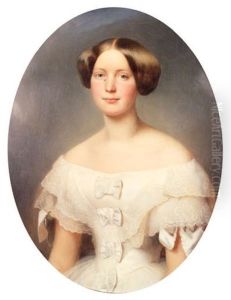 Portrait De Jeune Fille En Robe Blanche Agrementee De Dentelles Et De Noeuds Blancs Sur Le Buste