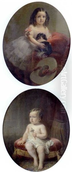 Portrait De Sa Soeur Avec Son Chien (+ Le Cinquieme Prince Murat Enfant Tenant Son Hochet; Pair) - view 1
