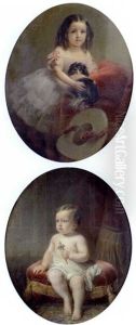 Portrait De Sa Soeur Avec Son Chien (+ Le Cinquieme Prince Murat Enfant Tenant Son Hochet; Pair)