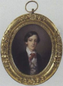 Portrait D'un Jeune Garcon En Redingote Grise, Gilet Ecossais Et Cravate Rouge