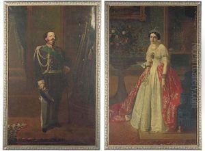 Portrait Of Vittorio Emanuele Ii, King Of Italy (+ Portrait Of Maria Adelaide Of Austria, Queen Of Italy; 2 Works) by Francesco Gonin