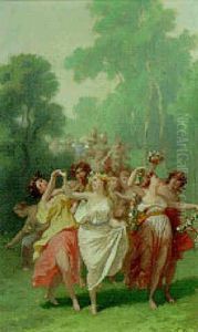 An Archadian Landscape With Nymphs Dancing by Francesco Gonin
