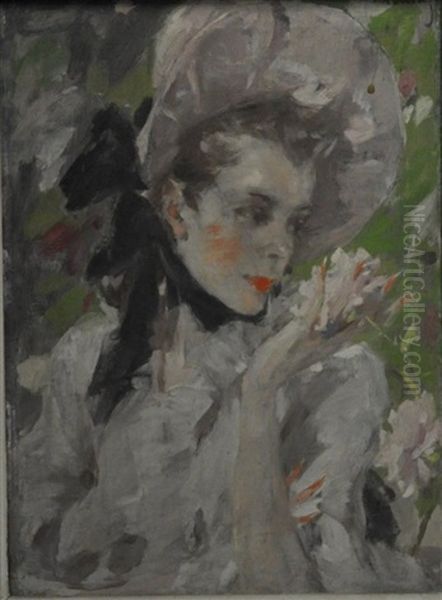 Jeune Femme Au Chapeau Aux Roses - view 1