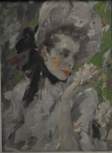 Jeune Femme Au Chapeau Aux Roses by Jacques Fernand Gonin