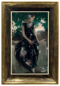A Girl Seated In A Garden by Jacques Fernand Gonin