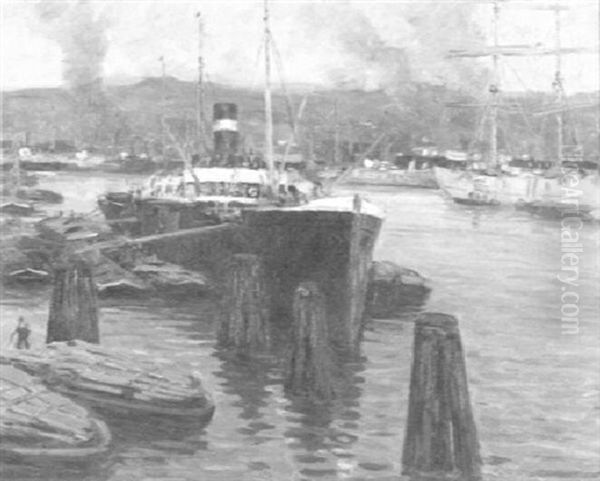 Nordischer Hafen Mit Seglern Und Dampfschiffen - view 1