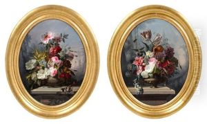 Urns With Flowers (a Pair Of Works) by Clement Gontier